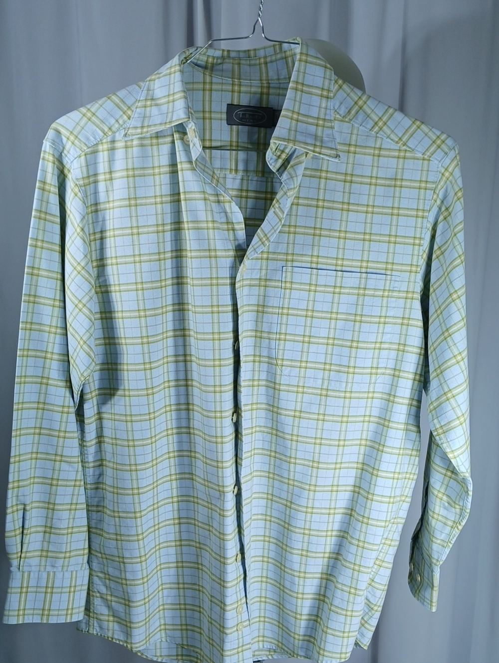 Talbots Green and White Plaid Men's Button-Down cotton Shirt